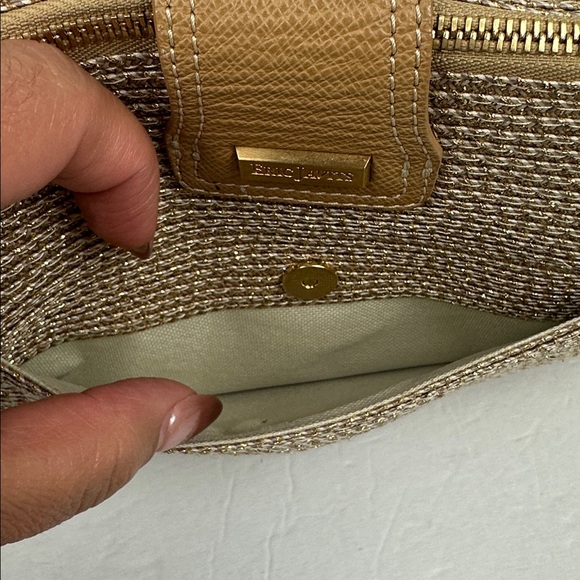 Eric Javits Squishee® Woven Tote Bag - Natural Beige with Metallic Gold - Picture 10 of 15